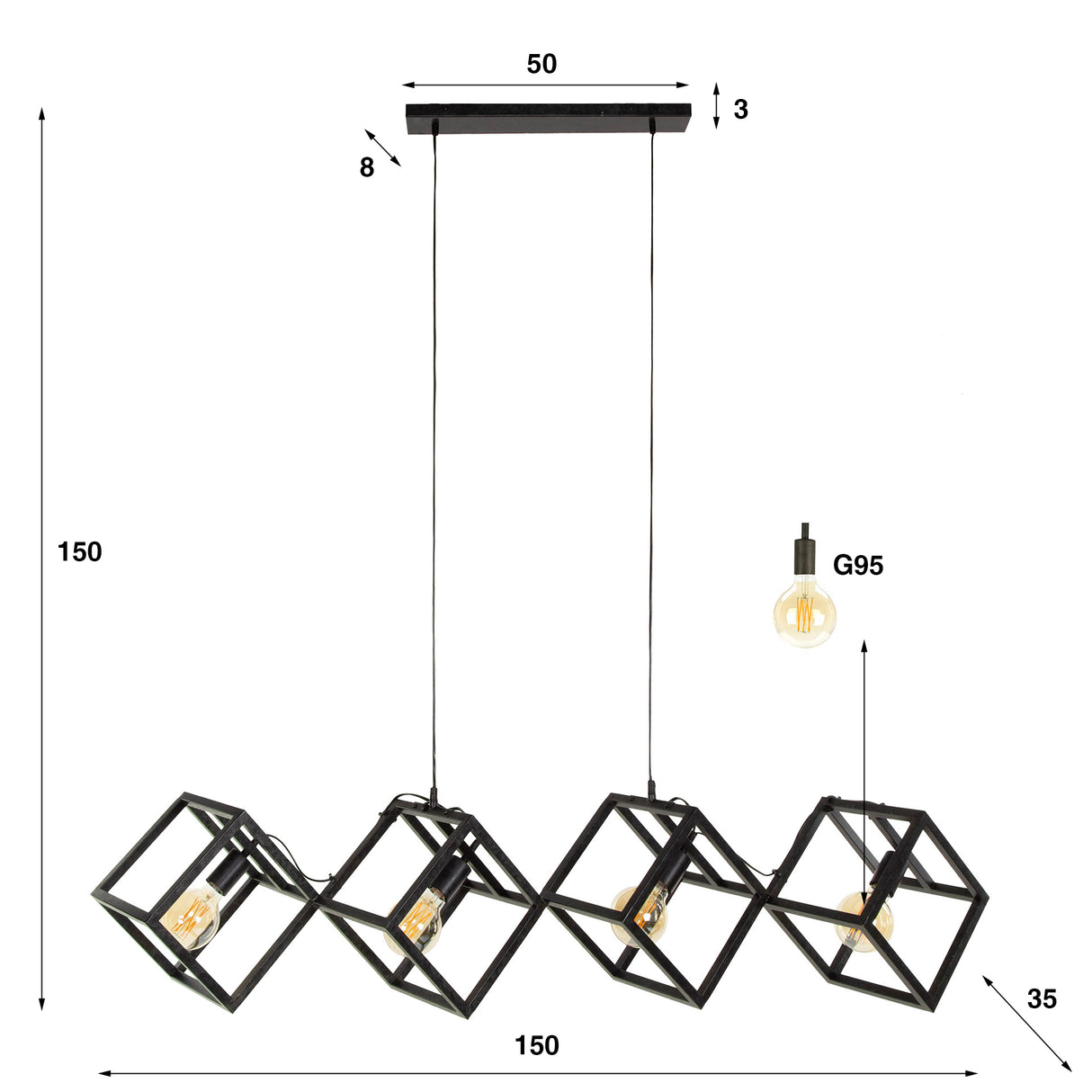 Suspension Drew 4 lumières cube noir 