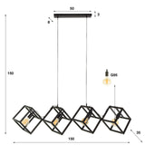Suspension Drew 4 lumières cube noir 