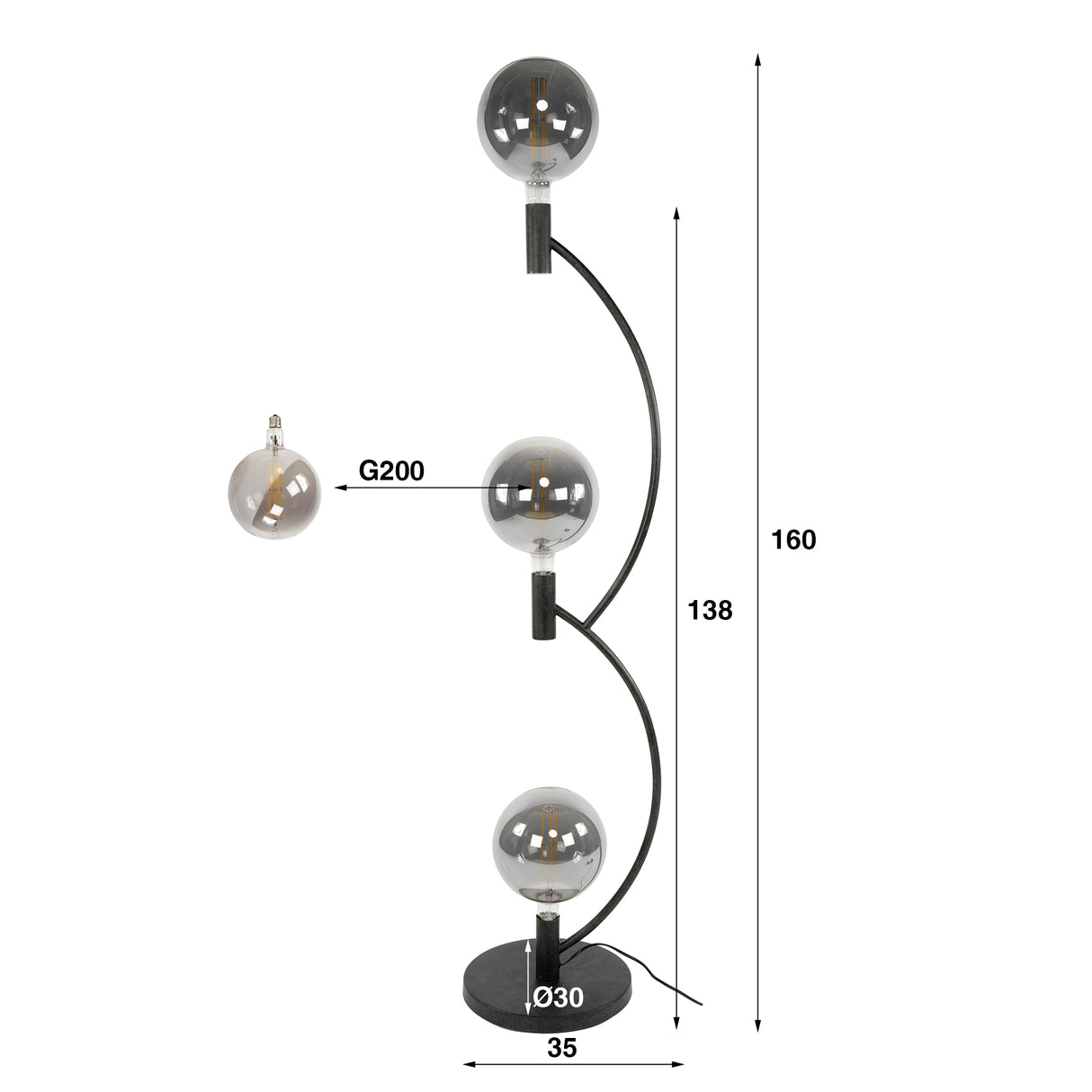 Lampadaire Niro 3 lumières noir 