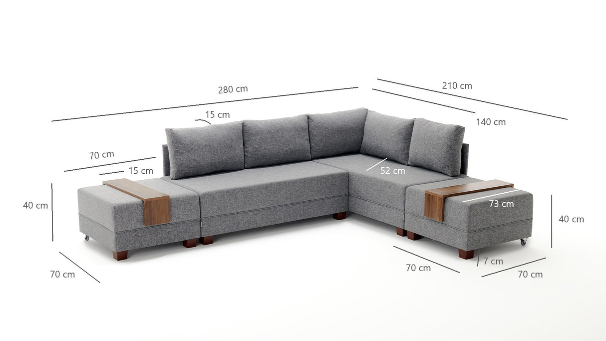 Canapé d'angle avec fonction couchage Right Fly Gris