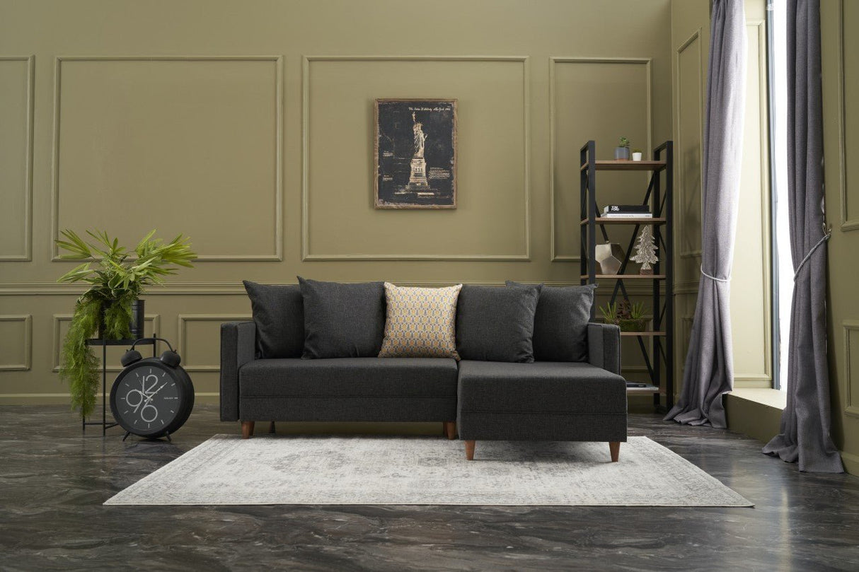 Canapé d'angle avec fonction couchage Droite Aydam Anthracite