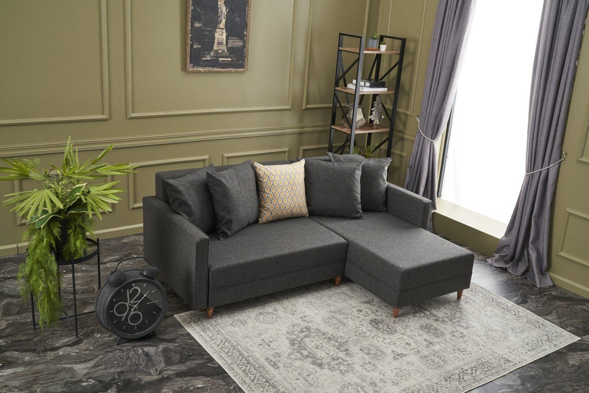 Canapé d'angle avec fonction couchage Droite Aydam Anthracite