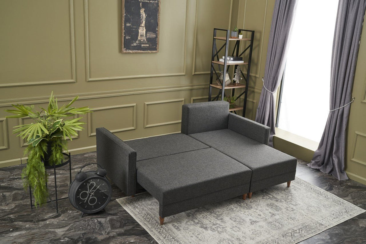 Canapé d'angle avec fonction couchage Droite Aydam Anthracite