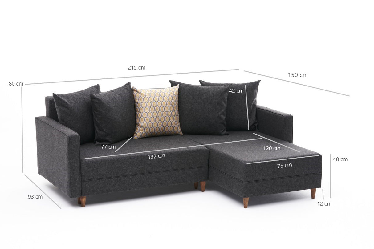 Canapé d'angle avec fonction couchage Droite Aydam Anthracite