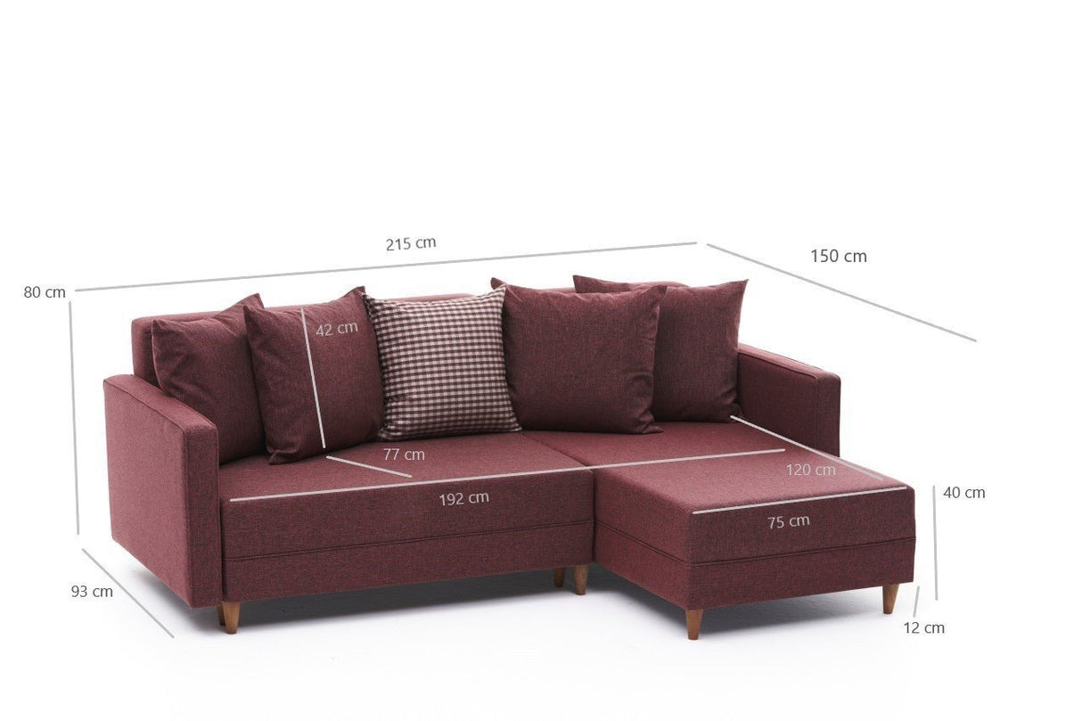 Canapé d'angle avec fonction couchage Droite Aydam Claret Rouge