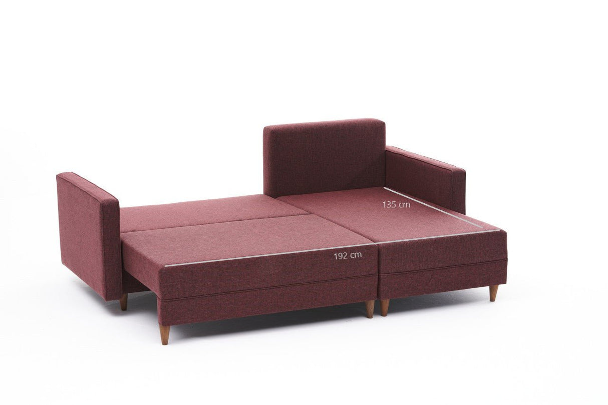 Canapé d'angle avec fonction couchage Droite Aydam Claret Rouge