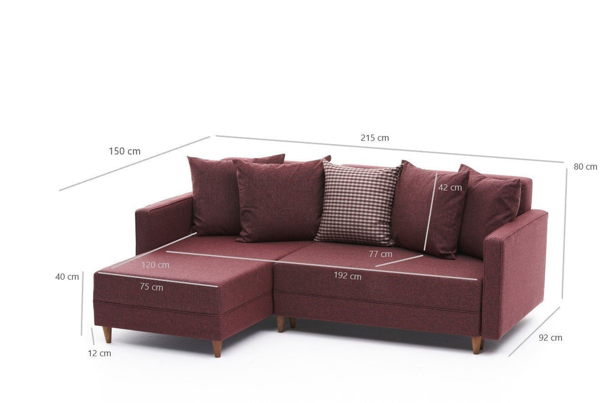 Canapé d'angle avec fonction couchage Gauche Aydam Claret Rouge