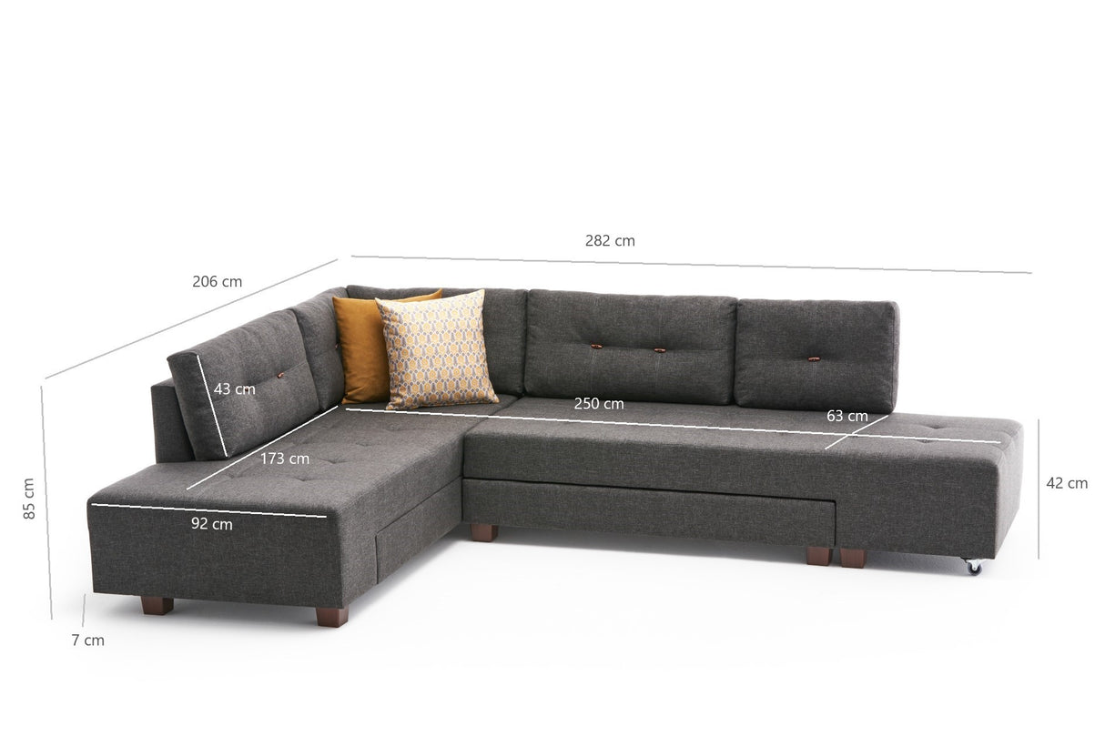 Canapé d'angle avec fonction couchage Gauche Manama Anthracite