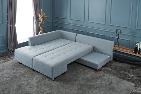 Canapé d'angle avec fonction couchage Gauche Manama Bleu Clair