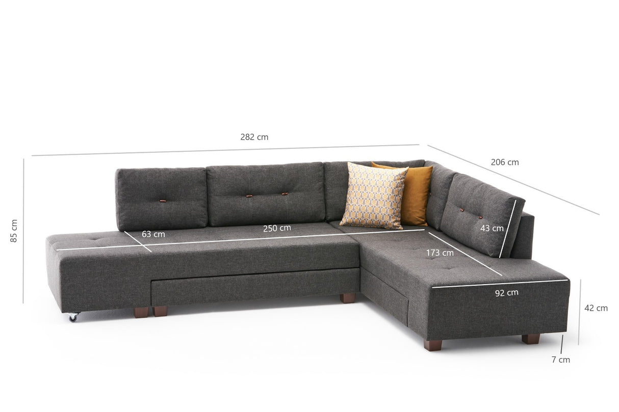 Canapé d'angle avec fonction couchage Droit Manama Anthracite