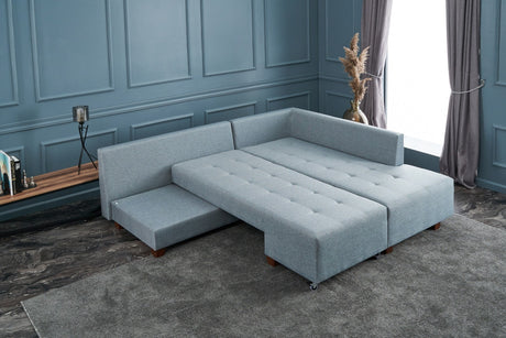 Canapé d'angle avec fonction couchage Droite Manama Bleu Clair