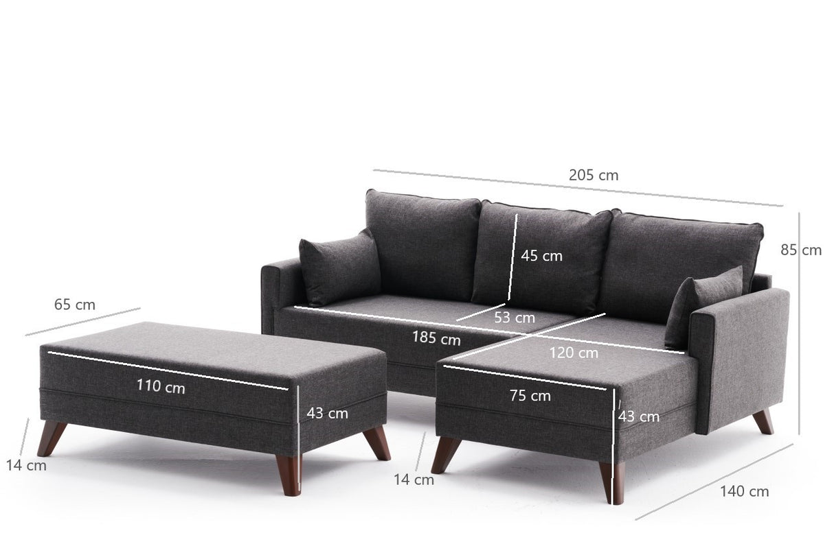 Canapé d'angle avec fonction couchage Droite Bella Anthracite