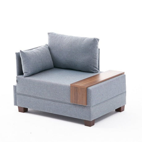 Fauteuil Moderne Tissu Bleu Fly - Gauche - Avec Table En Bois