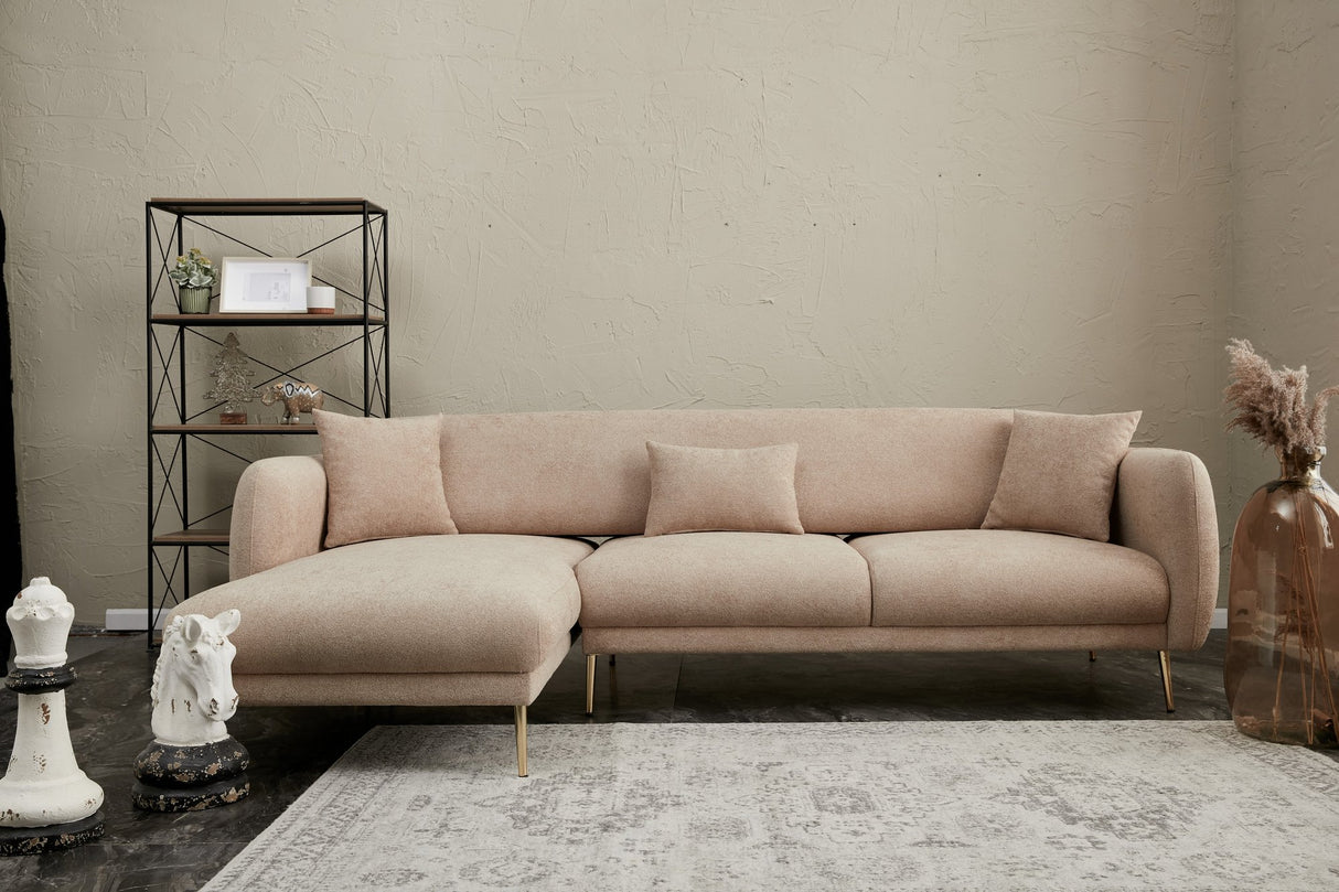 Canapé d'angle avec fonction couchage Gauche Simena Beige - Golden Leg