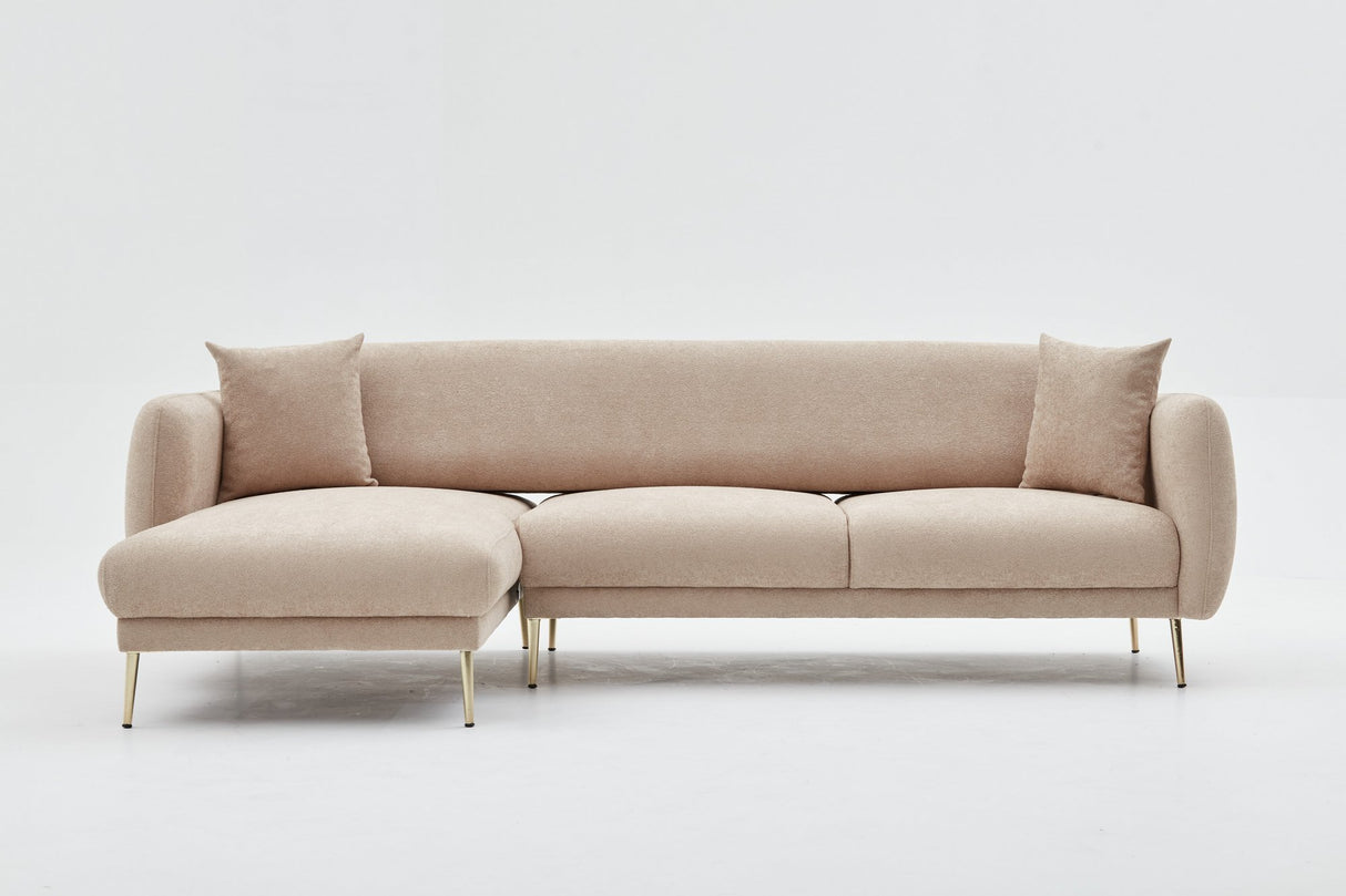 Canapé d'angle avec fonction couchage Gauche Simena Beige - Golden Leg