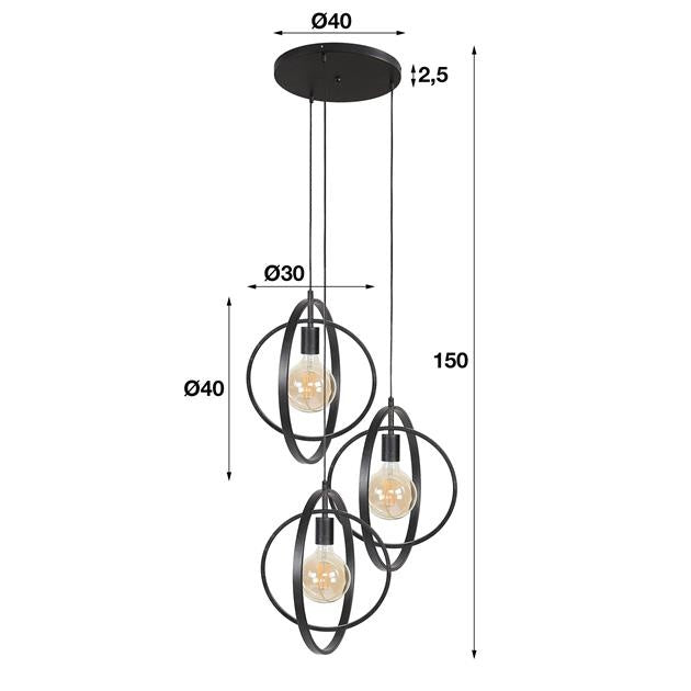 Hanglamp Otan DH Interior Charcoal LxBxH 48x46x45 Metaal Witfoto maatindicatie