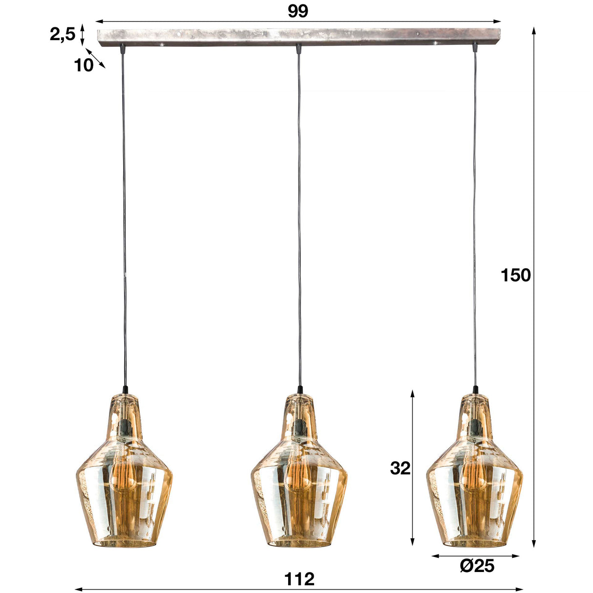 Lampe suspendue industrielle Dace à 3 légers