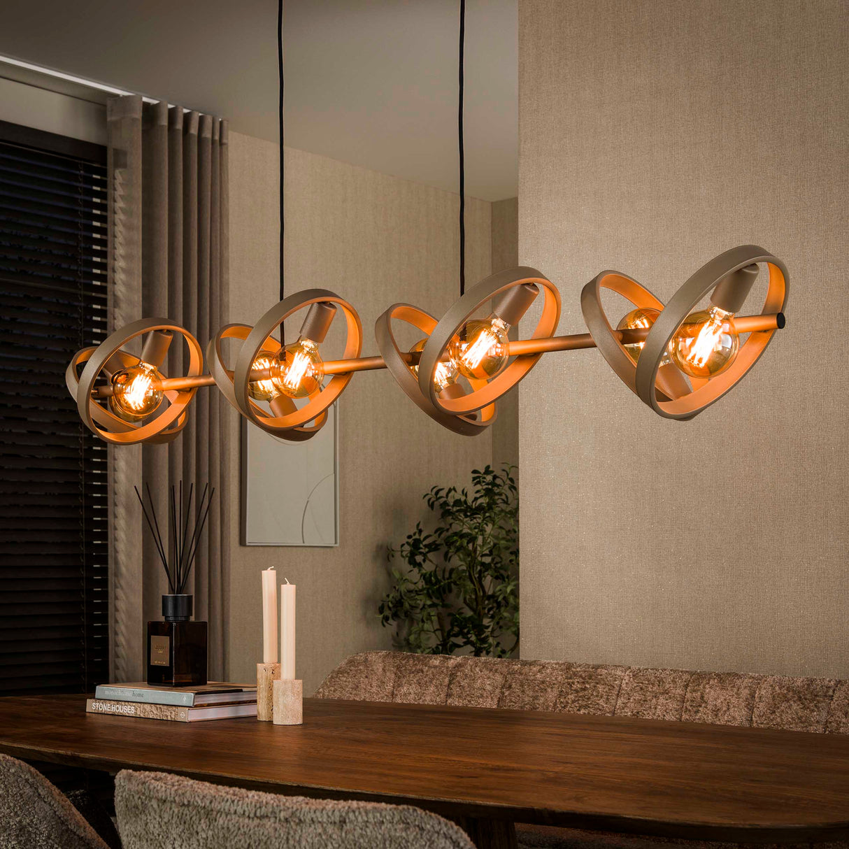 Lampe suspendue 8 lumières en métal beige ronde Otan