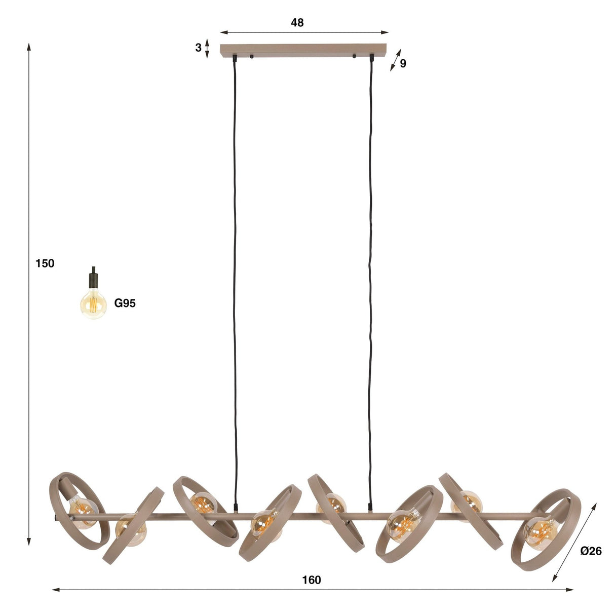 Lampe suspendue 8 lumières en métal beige ronde Otan