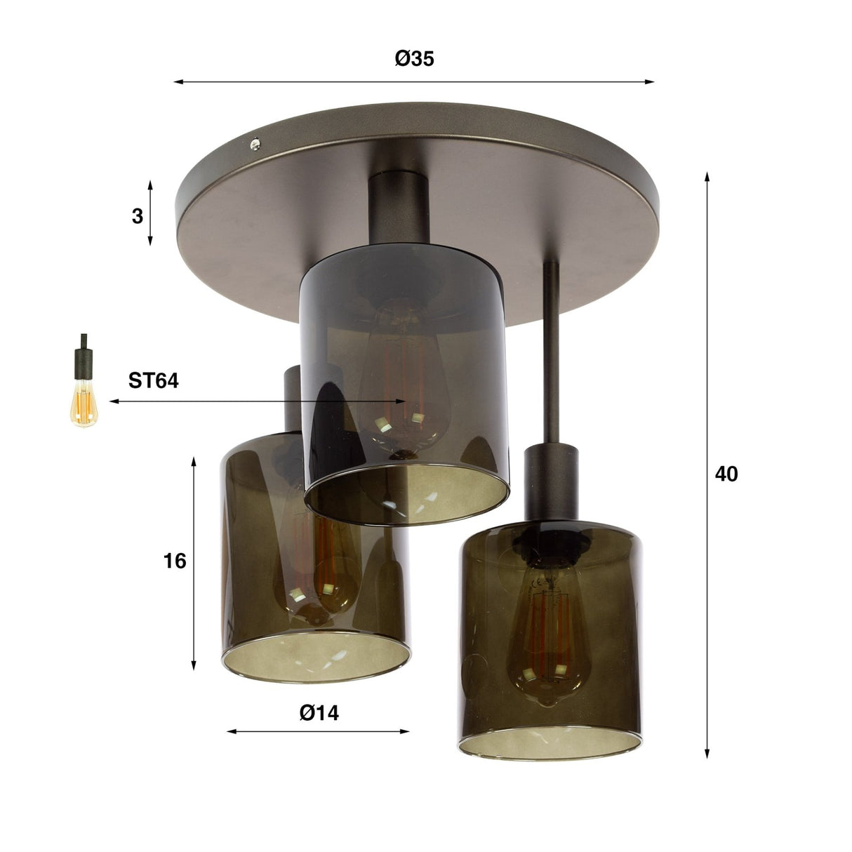 Plafonnier industriel Mason 3 lumières - Marron 