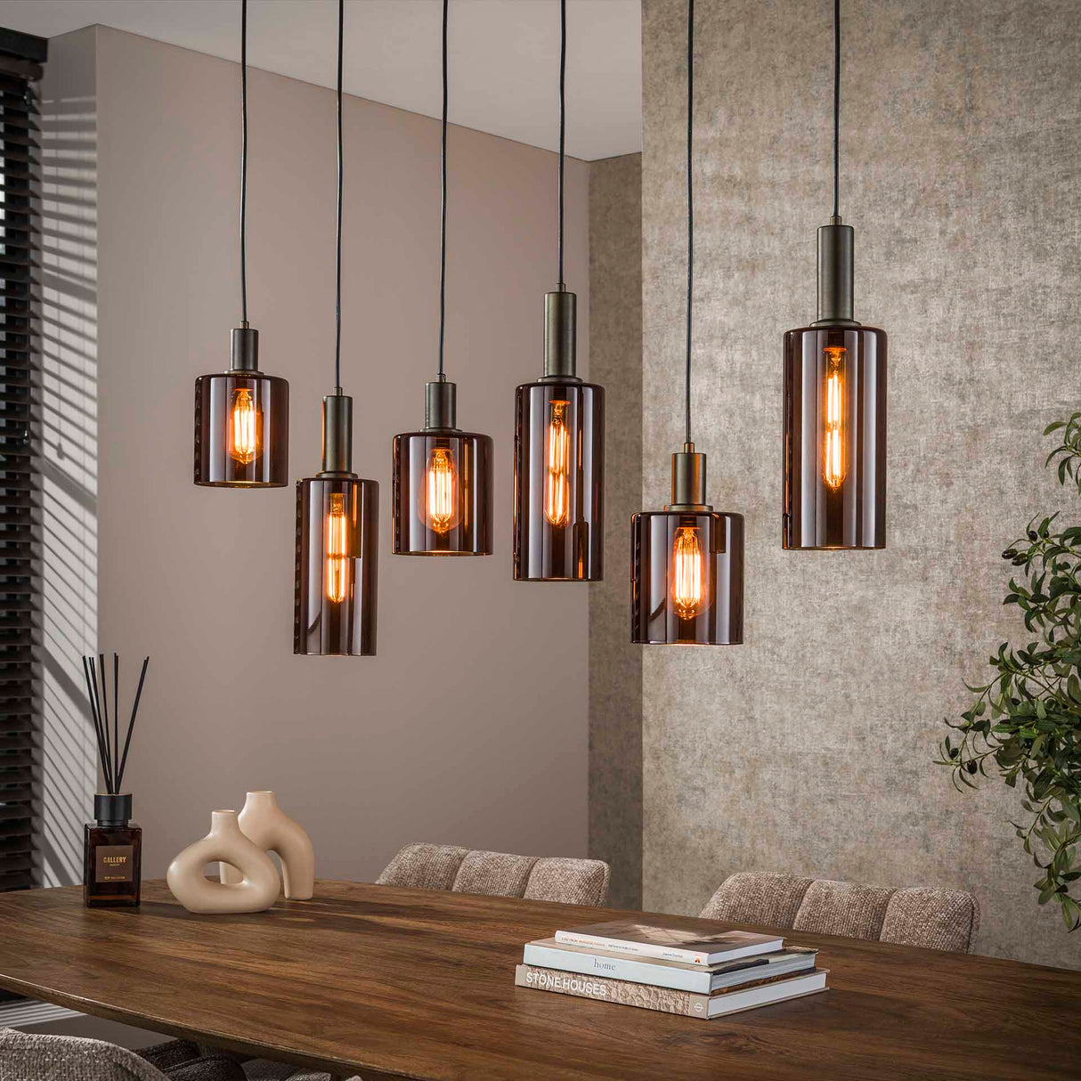 Lampe suspendue industrielle 6 lumières Sienna marron 118 cm 