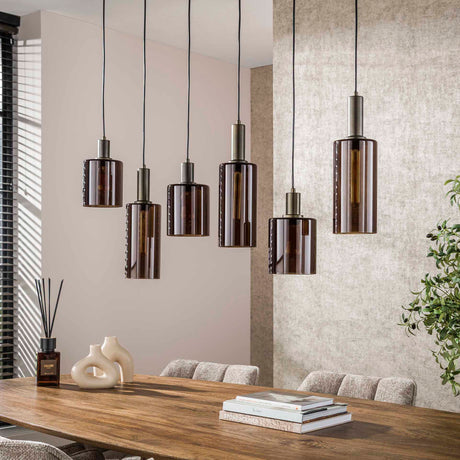 Lampe suspendue industrielle 6 lumières Sienna marron 118 cm 