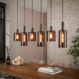 Lampe suspendue industrielle 6 lumières Sienna marron 118 cm 