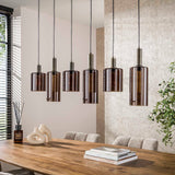 Lampe suspendue industrielle 6 lumières Sienna marron 118 cm 