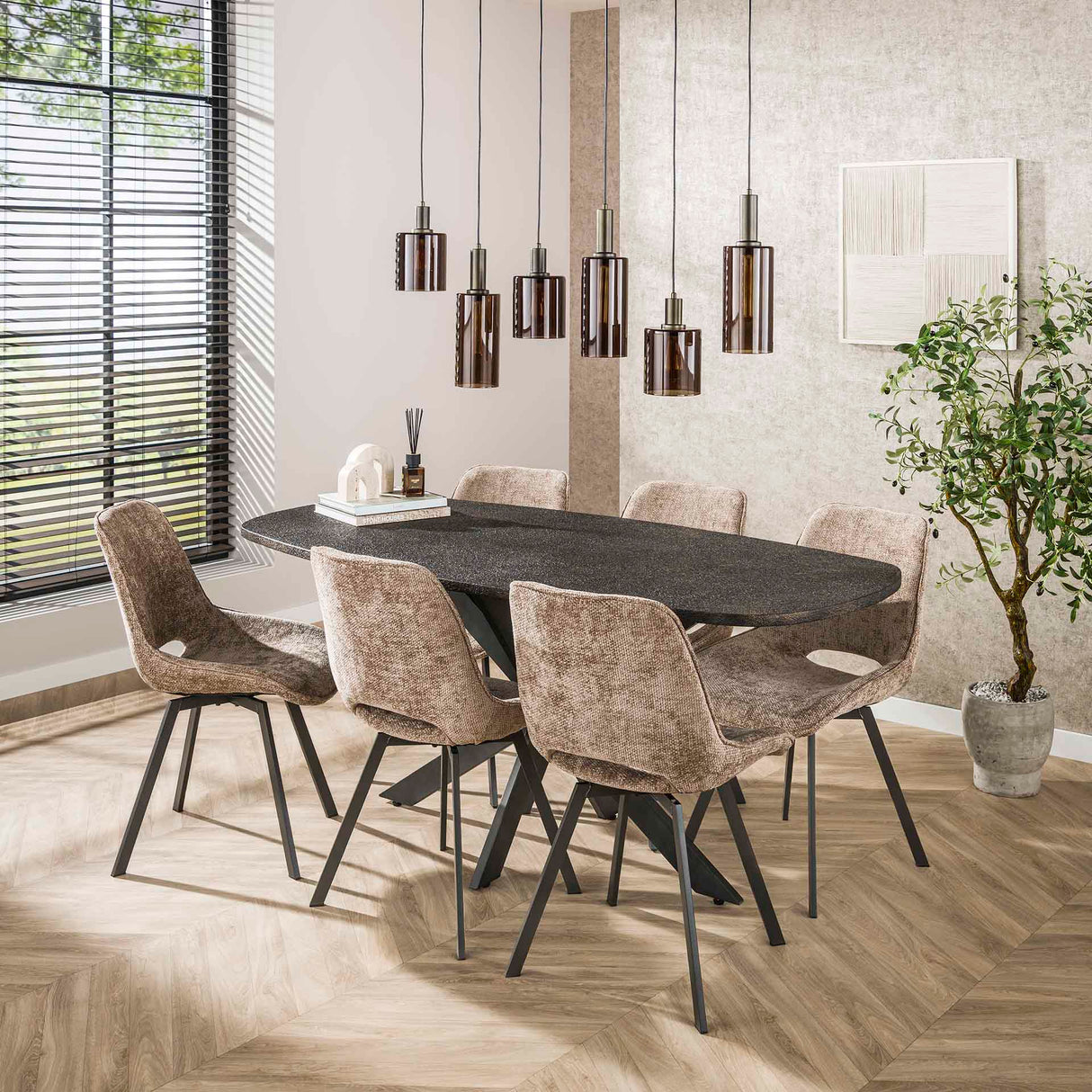 Lampe suspendue industrielle 6 lumières Sienna marron 118 cm 