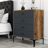 Ladekasten - Ladekast Lizbon Walnoot Antraciet Melamine 76x90,7x40 cm - 4 lades - Dimehouse