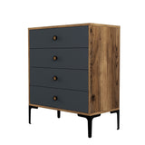 Ladekasten - Ladekast Lizbon Walnoot Antraciet Melamine 76x90,7x40 cm - 4 lades - Dimehouse