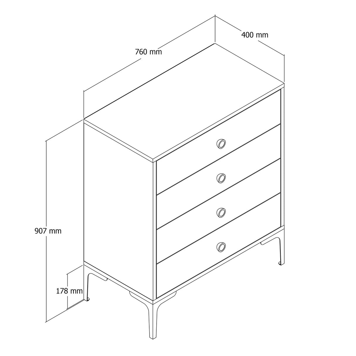 Ladekasten - Ladekast Lizbon Walnoot Wit Melamine 76x90,7x40 cm - 4 lades - Dimehouse