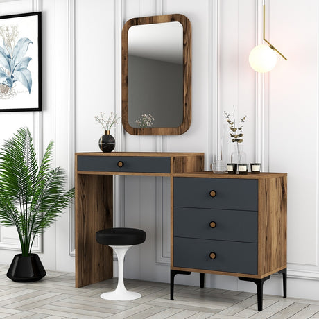 Coiffeuse Lizbon Noyer Anthracite Mélamine 124x84,7x40 cm