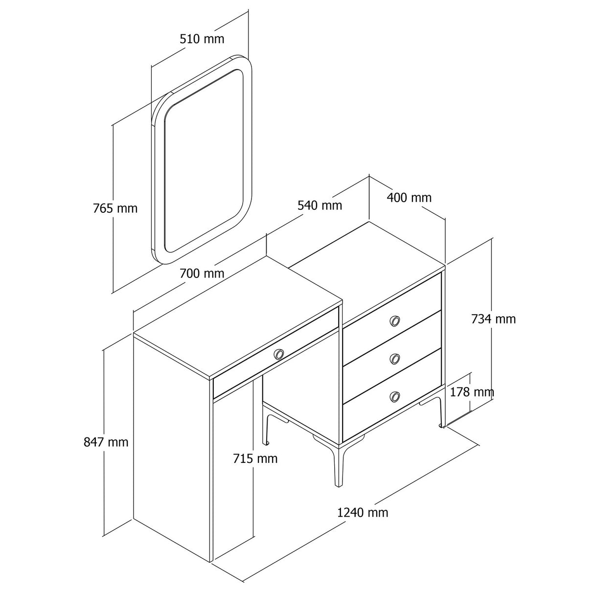 Ladekasten - Ladekast Kaptafel Lizbon Walnoot Antraciet Melamine 124x84,7x40 cm - Dimehouse