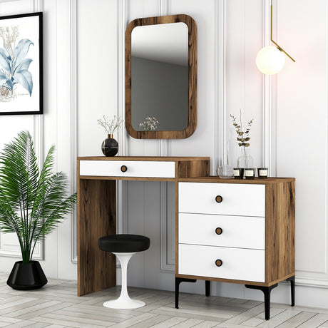 Commode Coiffeuse Lizbon Noyer Blanc Mélamine 124x84,7x40 cm