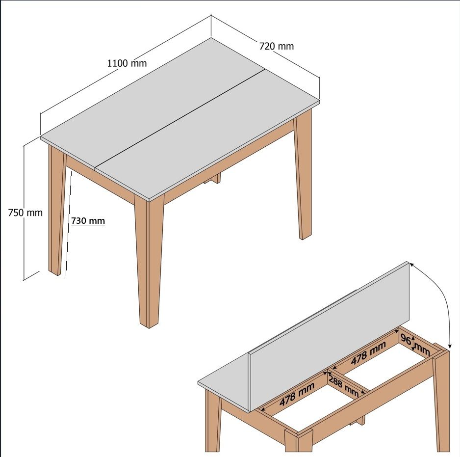 Kiev keukentafel in walnoot wit 110 cm Walnoot/wit Melamine gecoat houtcomposiet