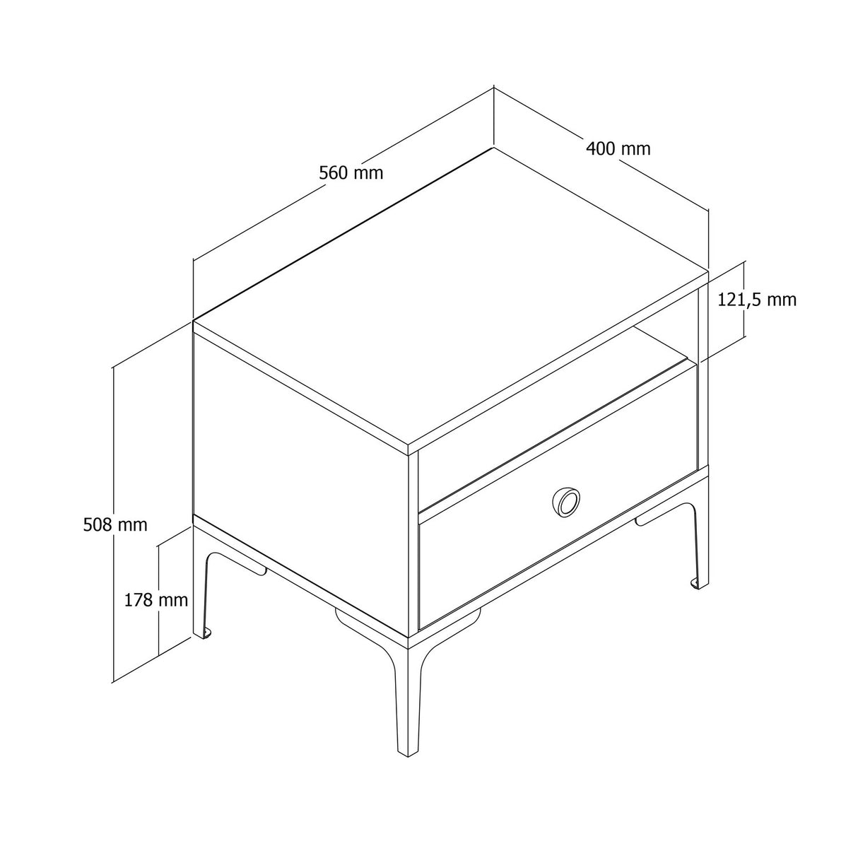 Table de chevet lizbon noyer anthracite mélamine 56x50.8x40 cm