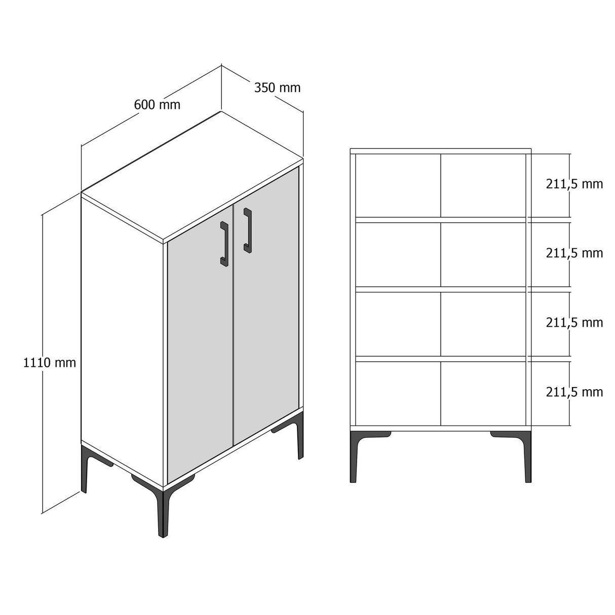 Cabinet à chaussures Prag noix de mélamine blanche 60x111x35 cm