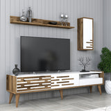 TV Meubels - TV Meubel Set Valensiya Walnoot Wit Melamine 180x35x45 cm - Dimehouse
