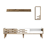TV Meubels - TV Meubel Set Valensiya Walnoot Wit Melamine 180x35x45 cm - Dimehouse