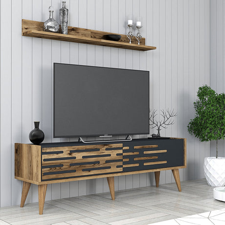 Ensemble de meubles de télévision Valsiya Walnut Anthracite Mélamine 140x35x45 cm