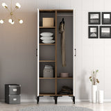 Kledingkasten - Kledingkast Kumsal RS Walnoot Wit Melamine 80x47,5x201,4 cm - Dimehouse