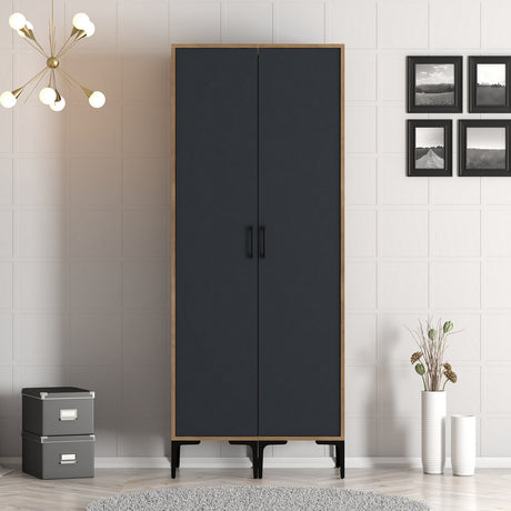 Kledingkasten - Kledingkast Kumsal SS Walnoot Antraciet Melamine 80x47,5x201,4 cm - Dimehouse