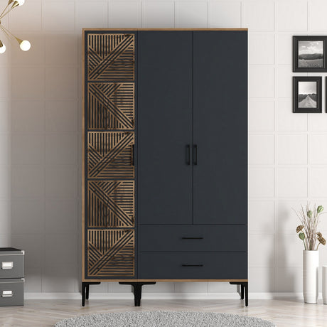Kledingkasten - Kledingkast Kumual PT Walnoot Antraciet Melamine 120x47,5x201,4 cm - Dimehouse