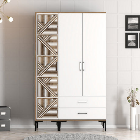 Kledingkasten - Kledingkast Kumual PT Walnoot Wit Melamine 120x47,5x201,4 cm - Dimehouse