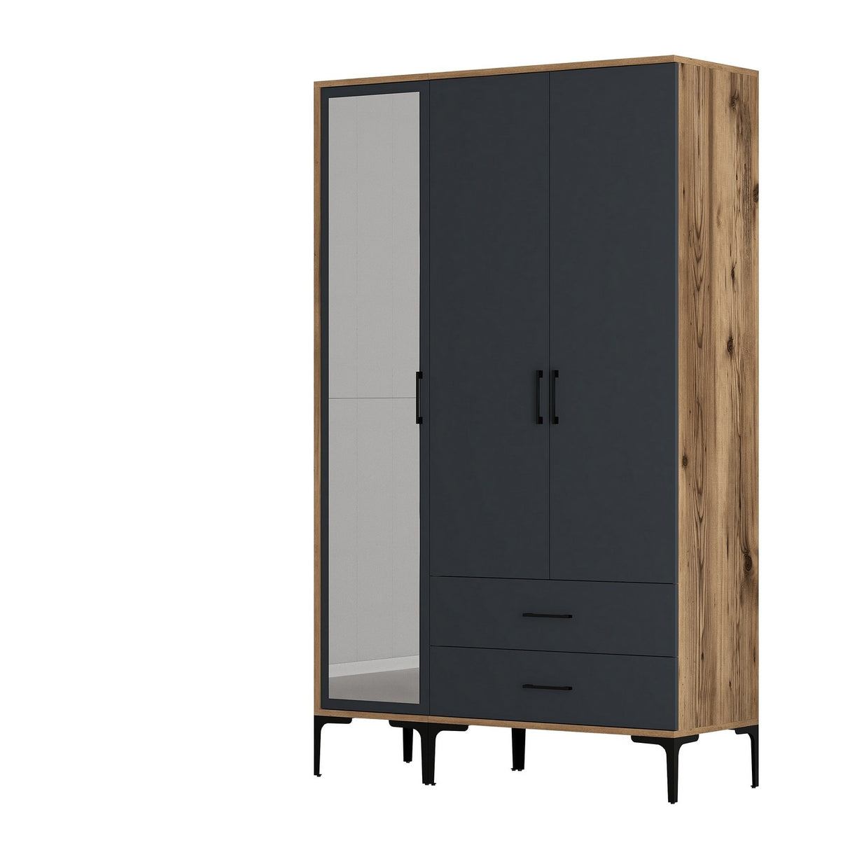 Kledingkasten - Kledingkast Kumual RT Walnoot Antraciet Melamine 120x47,5x201,4 cm - Dimehouse