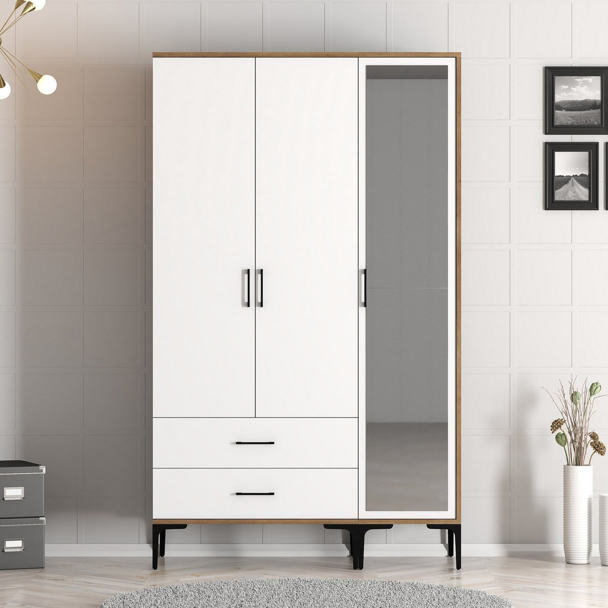 Kledingkasten - Kledingkast Kumual RT Walnoot Wit Melamine 120x47,5x201,4 cm - Dimehouse