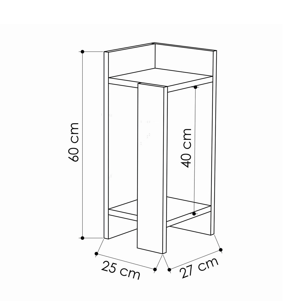 Table de chevet à droite Elos Oak Anthracite Mélamine 25x60x27 cm