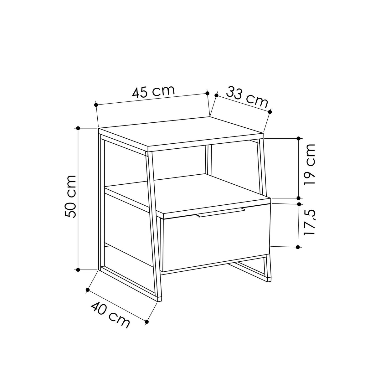 Table de chevet pote anthracite mélamine 45x50x40 cm