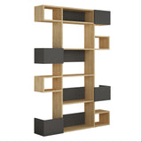 Bibliothèque moderne à compartiments asymétriques chêne mélamine anthracite Niho 120x171x20 cm